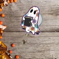 Flower Ghost Badge Reel, Cute Halloween Retractable ID Holder, Spooky Teacher Badge Clip, Fun Ghost ID Badge Reel for Work