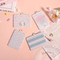 Custom ID Card Holder, Bow Design,Cute Bunny Gingham Patterns,Leather Card Sleeve for Nurse,Teacher,Student,Cute Kawaii Gift,Work Accessory