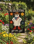 No Soliciting Halloween Garden Flag, Funny Ghost Yard Sign, Spooky Outdoor Porch Decor, Go On Git Banner for Fall Lawn,Western Outdoor Decor