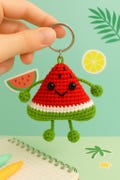 Handmade Crochet Watermelon Keychain – Cute Amigurumi Fruit Plush Toy, Mini Stuffed Bag Charm, Kawaii Summer Gift for Friends & Kids