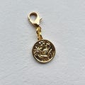 Flat Round Gold Star, Eye, Clover Clip on Charm with Lobster Clasp, with Rhinestone, 18k gold plated, Stitchmarker, Zipper, Planner Charm