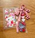 Kawaii gift set, Hello Kitty inspired keychain with sticker set, Hello kitty bag charm, Sanrio shaker keychain, gift for her, kawaii gift