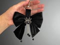 Spider bag charm, black velvet bows, bow bag charm, bow bag clip,  gothic bag charm, halloween bag accessory, spider keychain, N20