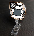 Ghost Radiology Badge Reel - Funny X Ray Tech ID Holder, Halloween Medical Badge Clip, Spooky Nurse Doctor Work Accessory, Coffee Lover Gift