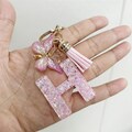 Customized Pink Star Resin Epoxy Alphabet Keychain Ladies Fashion Bag Alphabet Tassel Butterfly Hanging-Creative Personalized Gifts For Her