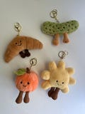 Kawaii Plush Food Charms: Croissant, Pickle, Peach & Sunshine