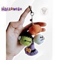 Halloween Crochet Ghost Keychain Keyring Set - Cute Handmade Halloween Gift, Kawaii Amigurumi Gift, Pumpkin, Ghost, and Witch Hat Keychains
