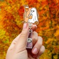 Ghost Pumpkin Spice Badge Reel, Cute Halloween ID Holder, Nurse Teacher Fall Badge Clip, Funny Spooky Work Accessory, Fall Work Badge Gift