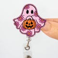 Ghost with Flowers Interchangeable Badge Reel, Floral Ghost Badge Reel, Pink Ghost Badge Reel, Ghost Badge Reel, Halloween Badge Reel
