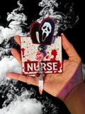 Scream/Ghostface Badge Reel & Buddy Combo Set | Halloween Badge Reel| Ghostface Badge Reel| Blood Splatter Badge Buddy| Men’s Badge Reel