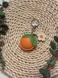 Handmade Genuine Leather Orange Keychain – Fruit Bag Charm, Cute Citrus Key Ring, Gift for Her, Summer Accessory