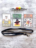 Halloween Teacher Lanyard - Personalized with Beaded Clip -  Includes 3 Coordinating ID Holders - Fun Teacher Lanyard - Cute Teacher Lanyard
