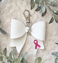 Personalized Faux Leather Bow Purse Charm - Bag, Tote or Backpack Accessory - Cute Bow Keychain - Silver Clasp - Breast Cancer awareness