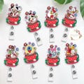 All Characters Teacup Disney Christmas Badge Reel, Mickey and Friends Stitch Pooh Santa Family Christmas Party Retractable ID Badge Holder