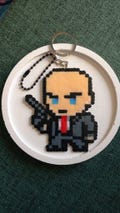 Hitman Agent 47 Keychain / Handmade Pixel Art Perler Beads Keychain / Gamer Gift