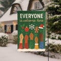 Christmas Garden Flag Everyone Welcome, Inclusive Holiday Yard Decor, Winter Outdoor Decoration, Festive House Flag, Xmas Inclusive Flag