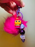 Tweedle Dee neon hot pink fluffy Disney keychain, bag charm with Pom Pom