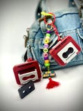 Retro Music Bag Charm – Mini Cassette Player Chain, Removable Tape, Fun Gift for 80s & 90s Lovers
