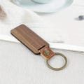 Custom Engraved Walnut Wooden Keychain Personalized Wood Key Ring with Leather Strap – Gift for Him or Her