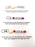 I heart you Keychains, bag charms, Back to school, Missing mom at school gifts, First day of school, thinking of you, missing you, keychains