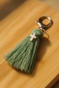 Handmade Macramé Tassel Keychain with Cross Charm