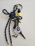 Sussy 까치 Keychain | Cute Crow Magpie Acrylic Charm with Rope Knot & Beads | K-Pop Inspired Funny Bird Key Ring