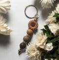 Flower beaded Keyring, silicone beads and daisy focal bead, keyring, keychain, bag charm, beaded keyring, birthday, christmas gift