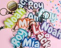 Personalised Dual Colour Name Keychain 3D Printed Custom Name Tag White Letters Backpack Charm Gift for Kids Adults School Bag Party Favour
