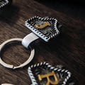 Vintage Leather Cow Tag Keychain: Copper Initial, Western Key Holder