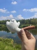 Ghost Cigarette Plush Keychain Unique goth plushie, funny smoking ghost bag charm, car keyring, lucky purse accessory gift for friend family