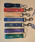 Personalised leather handmade strap keyring, engraved gift for dad, him, mum, housewarming special personal present