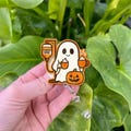 Ghost Pumpkin Spice Badge Reel: Faux Glitter Halloween ID Clip