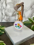 Hand Stitched Flower Keychain - Small Embroidery Hoop Hanging Bag Charm