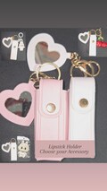 Keychain Lipstick Case with Mini Heart Mirror | Choose Your Charm | Pink or White Holder