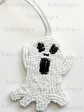 SHIPS QUICK From The US! Spooky Ghost Beaded Genuine Leather backing Bag Charm, Handmade Bag Charm, Hand Made Handbag Purse Key Chain
