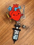 Heart Surgical Instruments Badge Anime Reel with Syringe Charm: Acrylic ID Holder