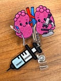 Kidney Microscope Badge Anime Reel with Syringe Charm: Acrylic ID Holder