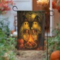 Halloween Ghost Garden Flag, Witch Ghosts by Campfire Yard Decor, Pumpkin Black Cat Outdoor Flag, Spooky Decoration, Halloween Garden Flag