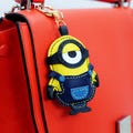 Handmade Lambskin Leather Minion Keychain /Despicable Me Bag Charm/Cute Anime Key ring Gift